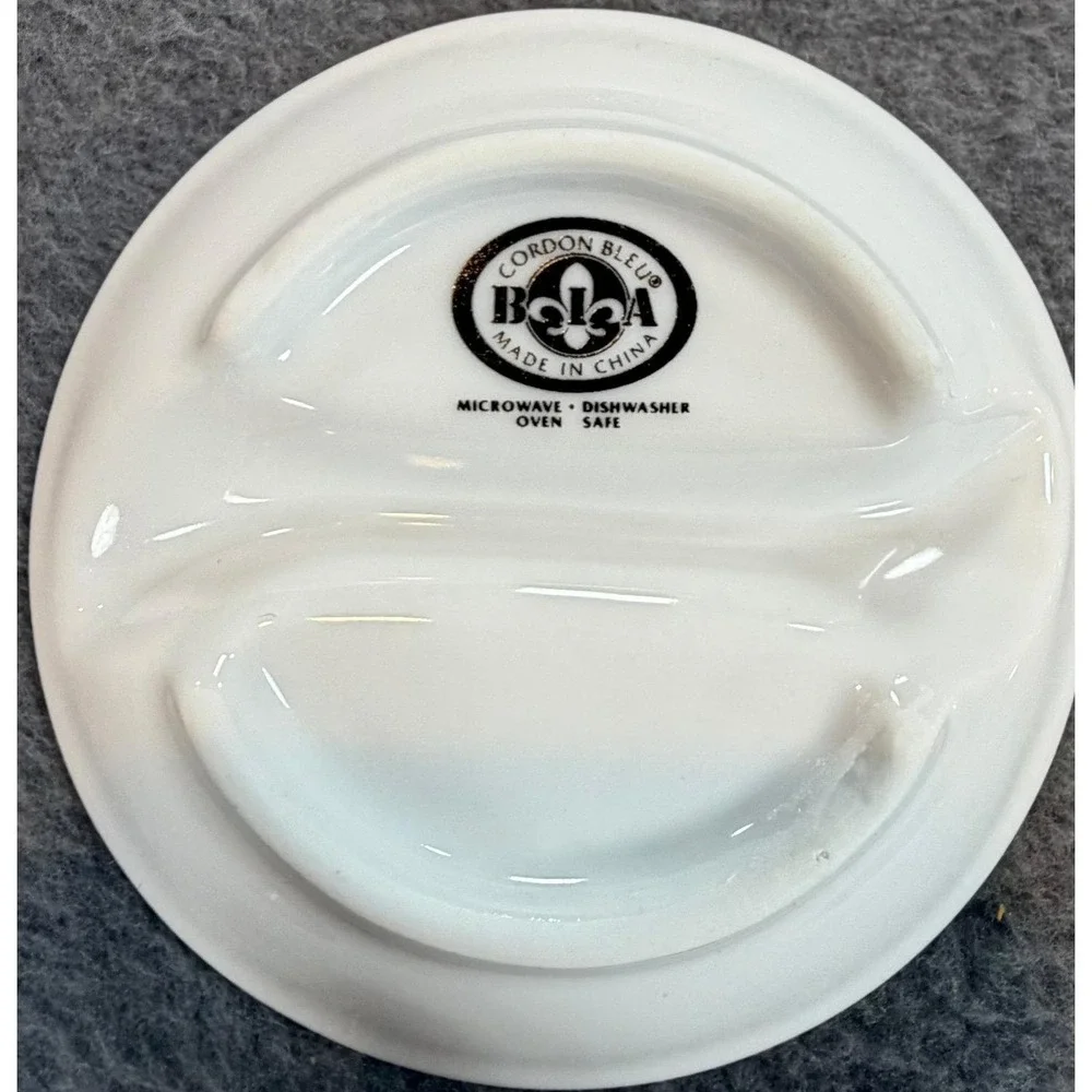 BIA Cordon Bleu White Porcelain Divided Dipping Bowls Set of 2 S-Curve Dishes